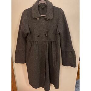 BERNARDO  Grey Boiled Wool Double Breasted Empire Midi length Coat Womens Medium